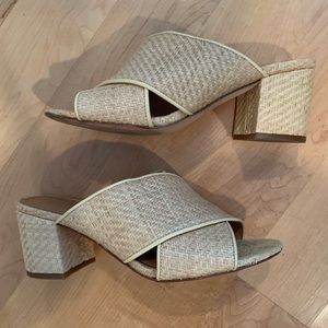 J McLaughlin rattan natural woven heeled sandal!